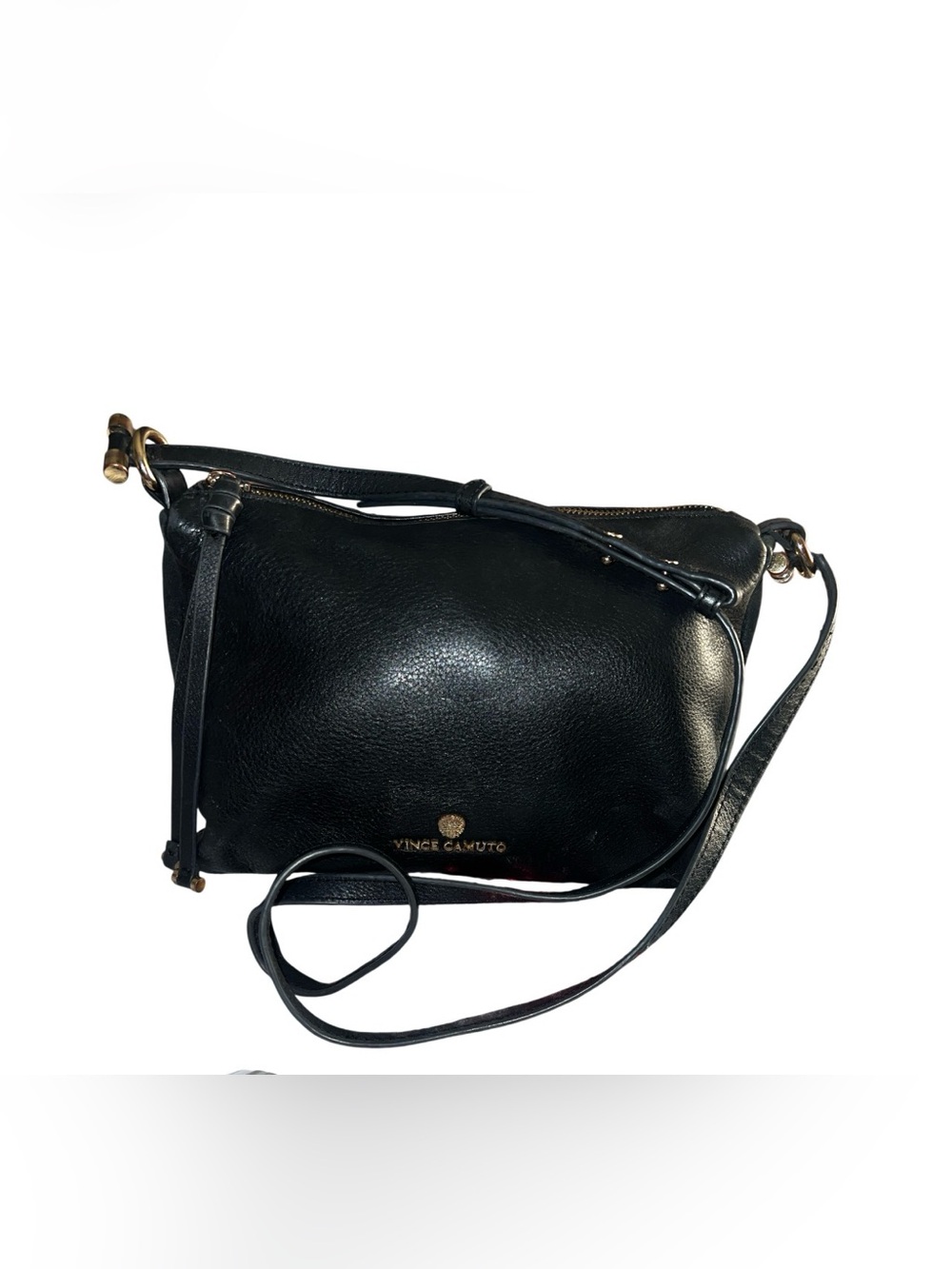 Vince Camuto Black Pebbled Leather Crossbody with Gold Hardware